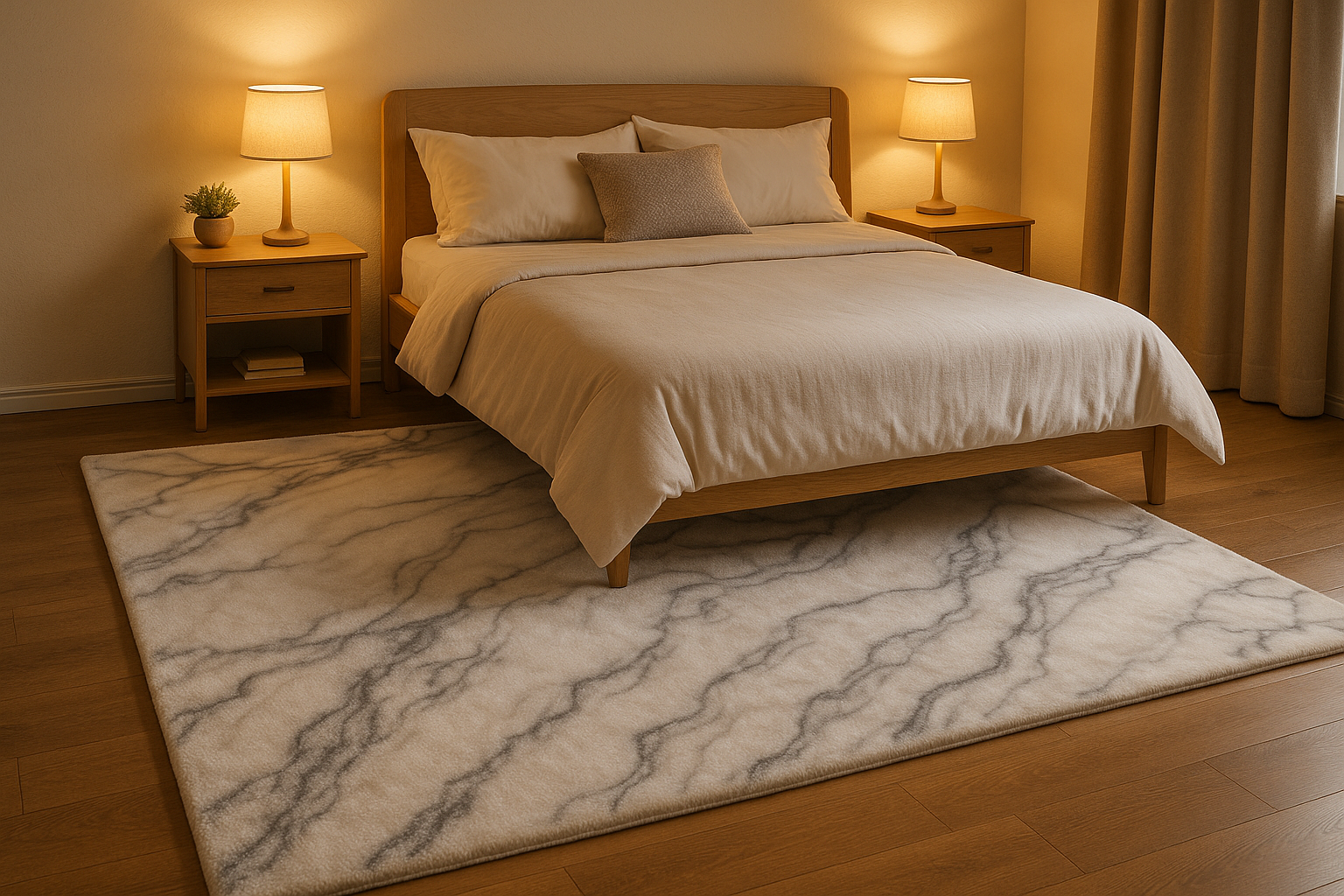 Soft Washable Marble Rug in Bedroom
